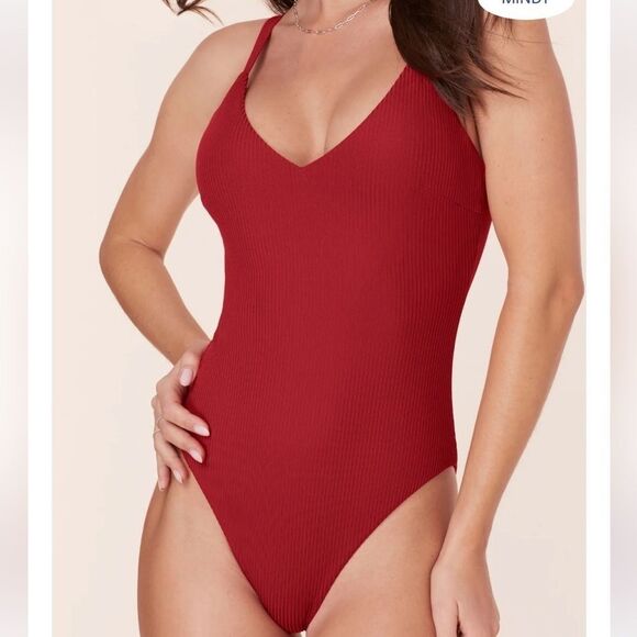Andie Marco Rib One Piece swimsuit Flame Red size Large NWT - Picture 1 of 7